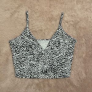Black & White Leopard Print Spaghetti Strap with V-Line Neck.